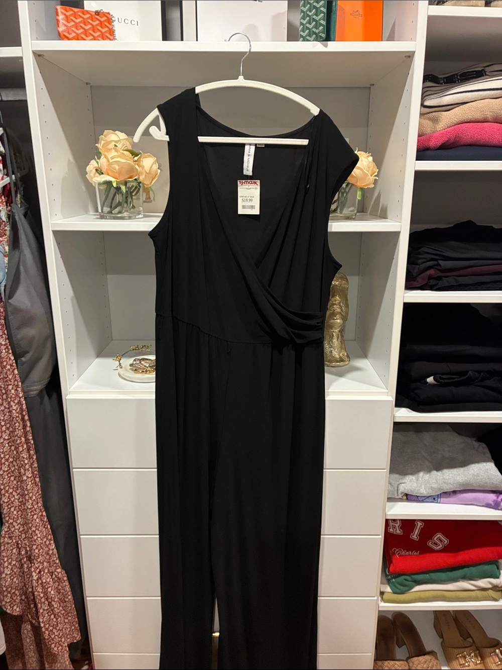 Black Sleeveless Wrap-Front Jumpsuit